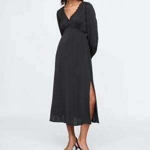 New GAP Elegant Black Satin Midi Dress